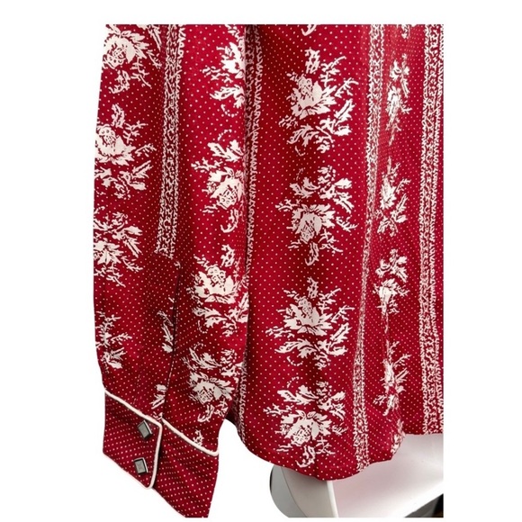 Wrangler Vintage Women's Red and White Floral Rodeo Pearl Button Top Size Medium - Picture 6 of 13